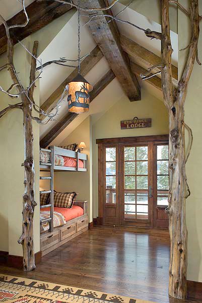 Bunkroom in timber frame home